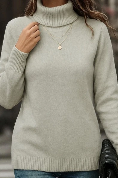 MDB Kadın Uzun Kollu Balıkçı Yaka Triko Bluz - Resim 2