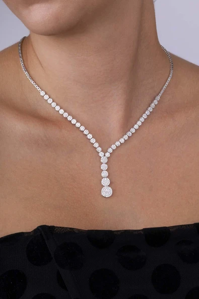 Gümüş Pazarım Süzme Su Yolu Rodyum Kaplama 925 Ayar Gümüş Kolye ürün görseli 1