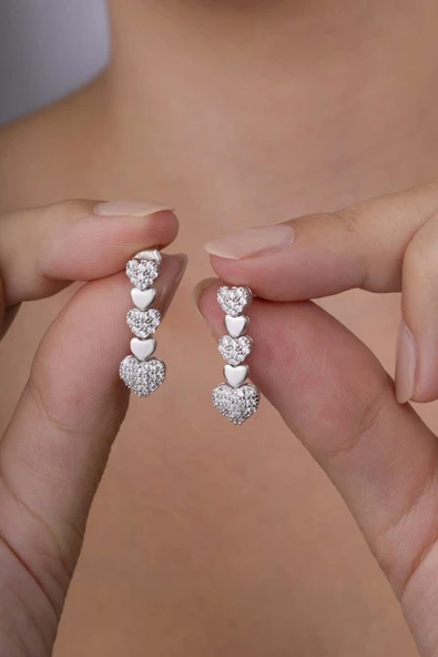 Gümüş Pazarım Rodyum Kaplama 925 Ayar Gümüş Kalpli Süzme Su Yolu Gümüş Küpe ürün görseli 1