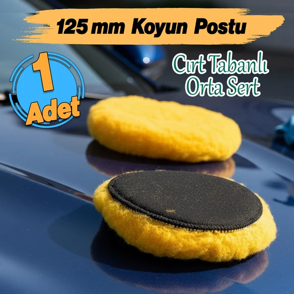 (1 Adet) Orta Sert Koyun Kuzu Postu Pedi Ø 125 mm Pasta Cila Polisaj Cırt Tabanlı Yün Sarı Renk - Resim 2