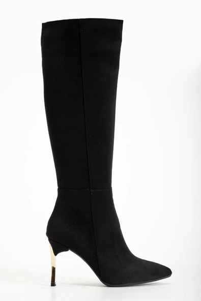 Kadın Siyah Süet Sivri Burun İnce Topuklu Çizme - Resim 7