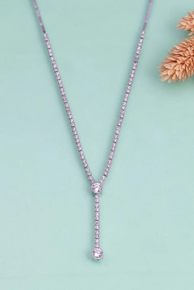 Gümüş Pazarım Tektaş Motifli Su Yolu Rodyum Kaplama 925 Ayar Gümüş Kolye - Resim 4