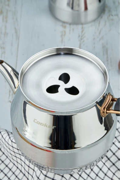 Cooker Everest 18/10 Paslanmaz Çelik Jumno Boy Çaydanlık 2 L Demlik 3,25 L Alt Hazne - Resim 2