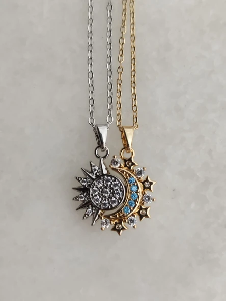 Güneş Ay Mıknatıslı Çelik Sevgili Kolyesi Aksesuar