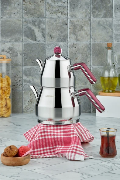 Cooker Everest 18/10 Paslanmaz Çelik Orta Boy Çaydanlık 0,75 L Demlik 1,75 L Alt Hazne ürün görseli