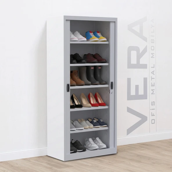 Sürgülü Kapaklı Metal Ayakkabılık – Geniş Raflı Kiler & Arşiv Dolabı ürün görseli