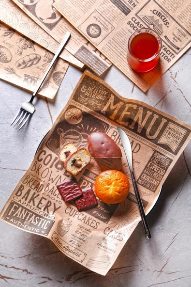 50 Adet Kendinden Desenli Yağlı Kağıt Vintage Gazete Desen Servis ve Sunum Kağıdı Karışık Desen - Resim 2