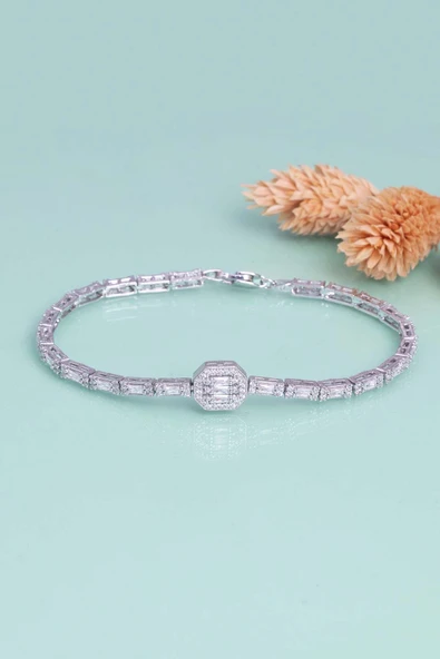 Gümüş Pazarım Su Yolu Süzme Baget Taşlı 925 Ayar Gümüş Bileklik - Resim 4