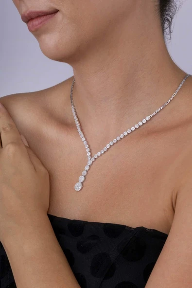 Gümüş Pazarım Süzme Su Yolu Rodyum Kaplama 925 Ayar Gümüş Kolye - Resim 2