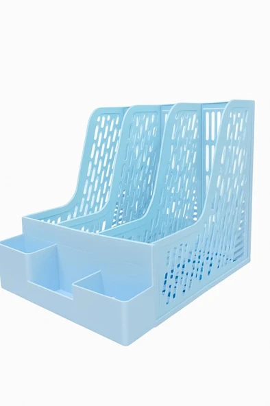 Ops MG 123 Mavi 3 Bölmeli Modüler Tasarım Organizer Kalemlikli Magazinlik Klasör Arşiv Kutusu Demonte ürün görseli 1