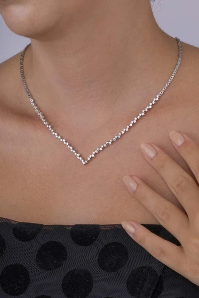 Gümüş Pazarım Pırlanta Montür Rodyum Kaplama 4 Tırnaklı Su Yolu Gümüş Kolye ürün görseli 1