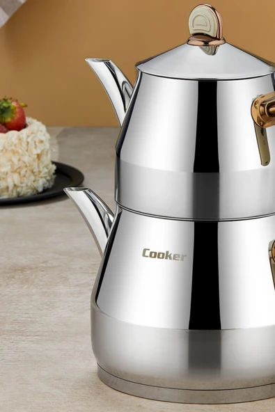 Cooker Everest 18/10 Paslanmaz Çelik Orta Boy Çaydanlık 0,75 L Demlik 1,75 L Alt Hazne - Resim 3