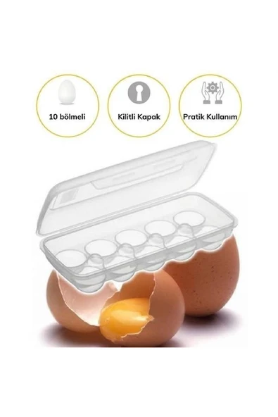 NACTUMU 10 Bölmeli Kilitli Kapaklı Yumurtalık Saklama Kutusu, Pratik ve Güvenli Depolama - Resim 2