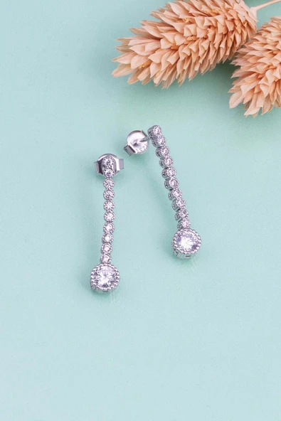 Gümüş Pazarım Tektaş Detaylı Su Yolu Rodyum Kaplama 925 Ayar Gümüş Küpe - Resim 4