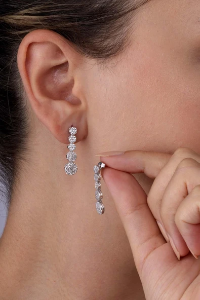 Gümüş Pazarım Süzme Su Yolu Rodyum Kaplama 925 Ayar Gümüş Küpe - 2