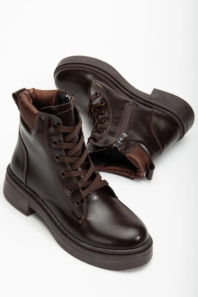 Kadın Kahverengi Cilt Bağcık Ve Fermuarlı Postal Bot ürün görseli