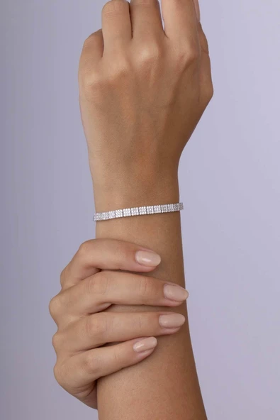 Gümüş Pazarım Pırlanta Model Su Yolu Süzme 925 Ayar Gümüş Bileklik