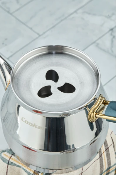 Cooker Everest 18/10 Paslanmaz Çelik Orta Boy Çaydanlık 0,75 L Demlik 1,75 L Alt Hazne - Resim 4