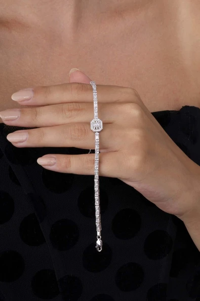 Gümüş Pazarım Su Yolu Süzme Baget Taşlı 925 Ayar Gümüş Bileklik ürün görseli 1