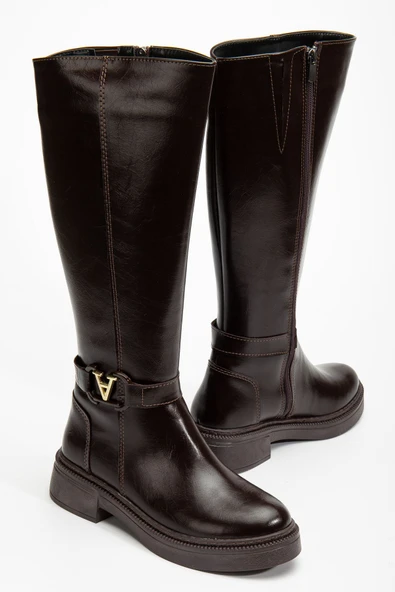 Kadın Acı Kahve Cilt Toka Detaylı Çizme - Resim 2