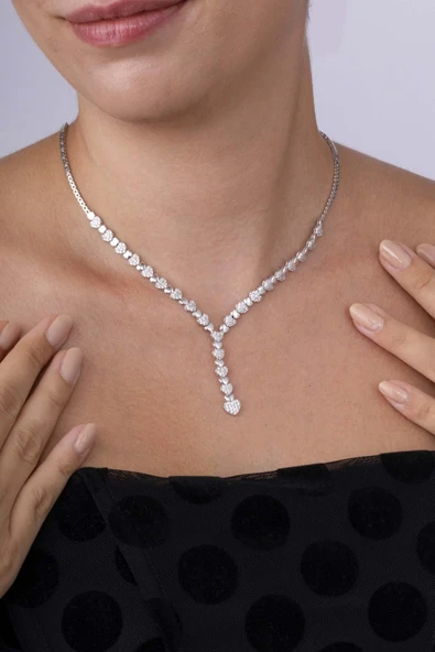 Gümüş Pazarım Rodyum Kaplama 925 Ayar Gümüş Kalpli Süzme Su Yolu Gümüş Kolye - Resim 3