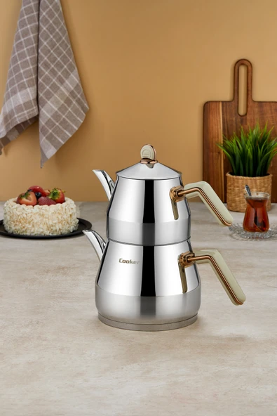 Cooker Everest 18/10 Paslanmaz Çelik Jumno Boy Çaydanlık 2 L Demlik 3,25 L Alt Hazne ürün görseli 1