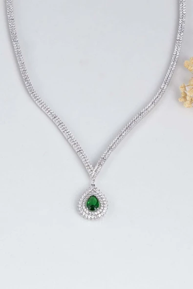 Gümüş Pazarım Hürrem Sultan Modeli Zümrüt Taşllı Damla Motifli 925 Ayar Gümüş Kolye - Resim 3