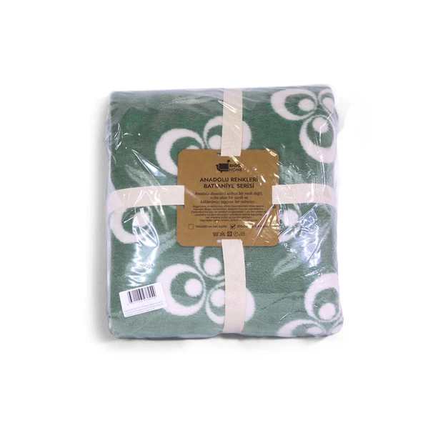 Bigghome Çintemani Yeşil Çift Kişilik Battaniye 200 x 220 cm - Resim 10