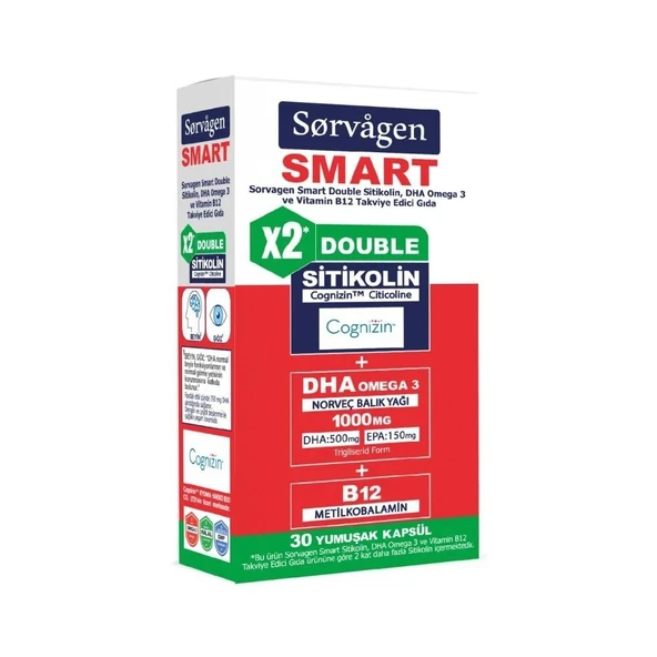 SORVAGEN SMART DOUBLE SİTİKOLİN DHA OMEGA 3 VE B12 30 KAPSÜL ürün görseli 1