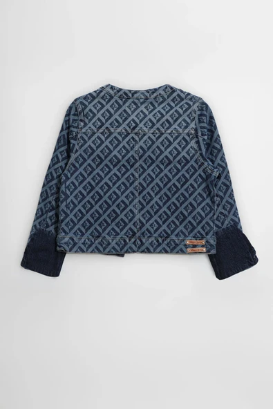 Kadın Modern Desenli Önü Açık Jean Ceket - Resim 8