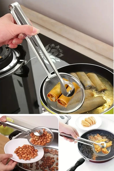 NACTUMU Çok Amaçlı Paslanmaz Metal Süzgeçli Maşa, Haşlama ve Kızartma İçin Uygun ürün görseli