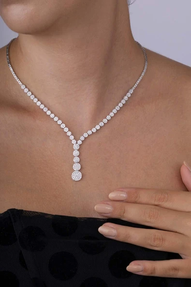 Gümüş Pazarım Süzme Su Yolu Rodyum Kaplama 925 Ayar Gümüş Kolye - Resim 3