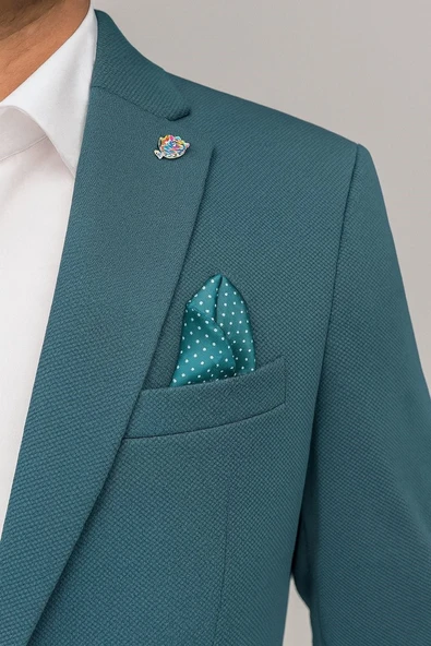 Petrol Yeşili Erkek Blazer Ceket – Esnek Comfort Kumaş, Slim Fit İtalyan Kesim Tek Düğmeli Model - Resim 6