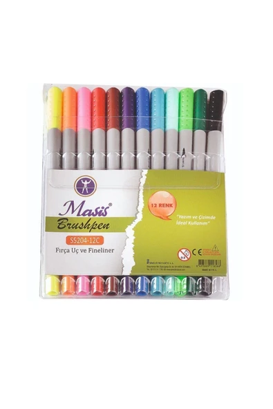 Masis Fırça Keçe Uç Fineliner Kalem 12 Renk Pvc S5204-12C ürün görseli