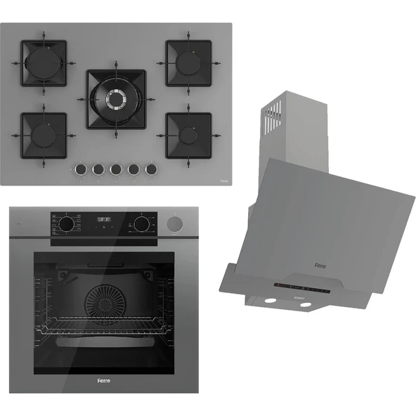 Ferre Steamart-Fryart-Sılentart Serisi Gri Set (SS038 + QEP64CPR +D065-SA) - Emaye Izgara / 75 cm Ocak ürün görseli 1