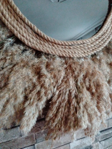 Gerçek Pampas Otu Güneş Ayna  Lüks Bohem Jüt Halat Çerçeve  İskandina  ve Boho Duvar Dekoru - 4