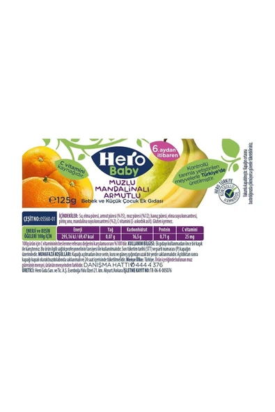 Hero Baby Mandalina-muz-armut 125 gr ürün görseli