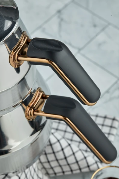 Cooker Everest 18/10 Paslanmaz Çelik Aile Boy Çaydanlık 1,40 L Demlik 2,75 L Alt Hazne - Resim 3