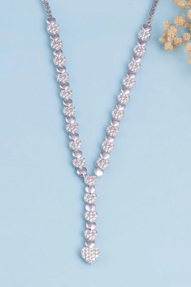 Gümüş Pazarım Rodyum Kaplama 925 Ayar Gümüş Kalpli Süzme Su Yolu Gümüş Kolye - Resim 4