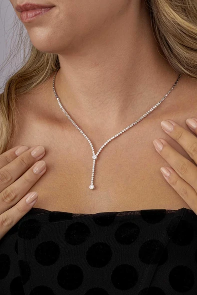 Gümüş Pazarım Tektaş Motifli Su Yolu Rodyum Kaplama 925 Ayar Gümüş Kolye - Resim 3