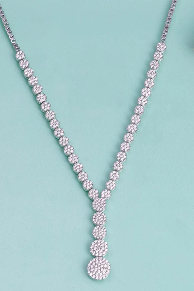 Gümüş Pazarım Süzme Su Yolu Rodyum Kaplama 925 Ayar Gümüş Kolye - Resim 4