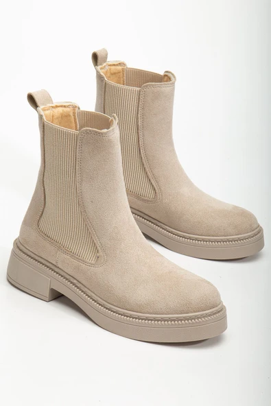 Kadın Lastikli Günlük Bej Süet Kalın Tabanlı Bot ürün görseli