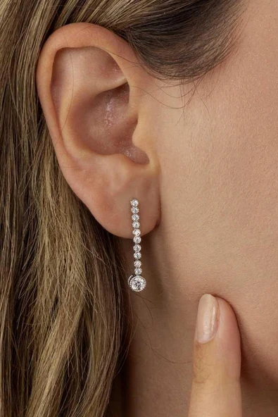 Gümüş Pazarım Tektaş Detaylı Su Yolu Rodyum Kaplama 925 Ayar Gümüş Küpe - Resim 3