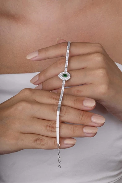 Gümüş Pazarım Hürrem Sultan Modeli Zümrüt Taşllı Damla Motifli 925 Ayar Gümüş Bileklik ürün görseli 1