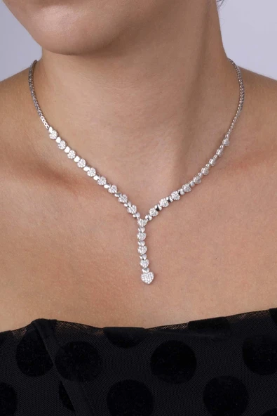 Gümüş Pazarım Rodyum Kaplama 925 Ayar Gümüş Kalpli Süzme Su Yolu Gümüş Kolye - Resim 2