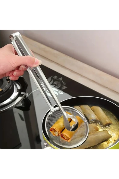 NACTUMU Çok Amaçlı Paslanmaz Metal Süzgeçli Maşa, Haşlama ve Kızartma İçin Uygun - Resim 3