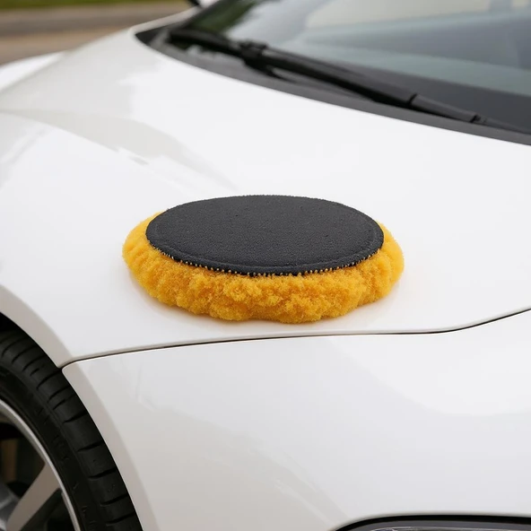 (1 Adet) Orta Sert Koyun Kuzu Postu Pedi Ø 125 mm Pasta Cila Polisaj Cırt Tabanlı Yün Sarı Renk - Resim 8