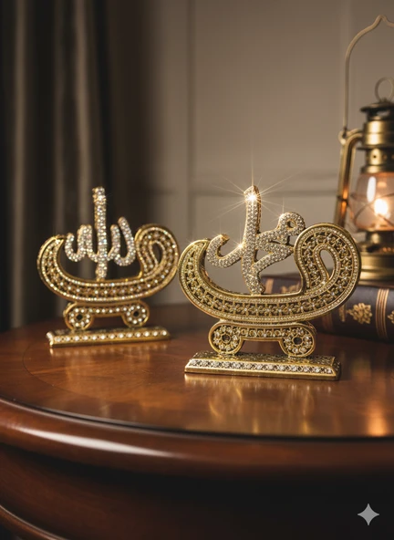 Lebron Allah (CC) ve Hz. Muhammed (SAV) Lafızlı İkili Papatya Vav Biblo ürün görseli 1