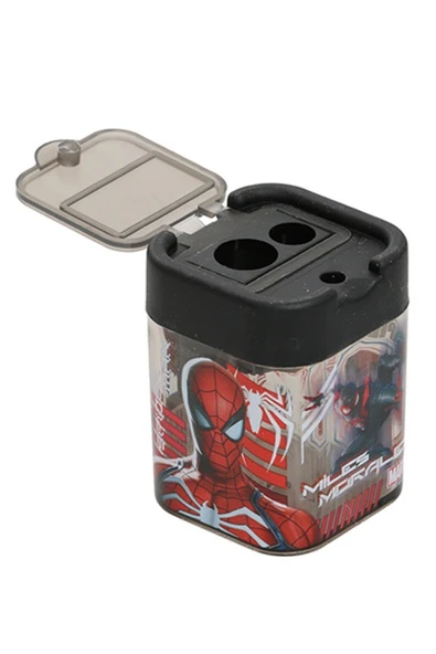 2 li Kalemtraş 2 Adet Örümcek Adam Kırmızı ve Siyah Geniş Hazneli Çift Bıçaklı Kalem Traş No2 Figürlü Jumbo Kalemtıraş - 3