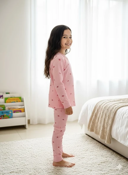 YENİ SEZON KIZ ERKEK ÇOCUK FİTİLLİ PAMUK PİJAMA TAKIMI - Resim 2